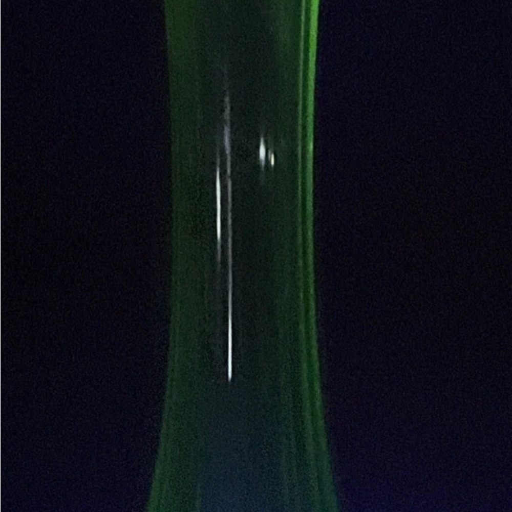 Vintage  Uranium Green Glowy Glass Swung Bud Vase Fluted Lip 8” Vaseline
